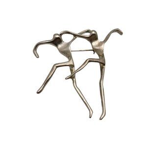 Unique Modernist Matte Silver Tone Dancers Brooch AJC